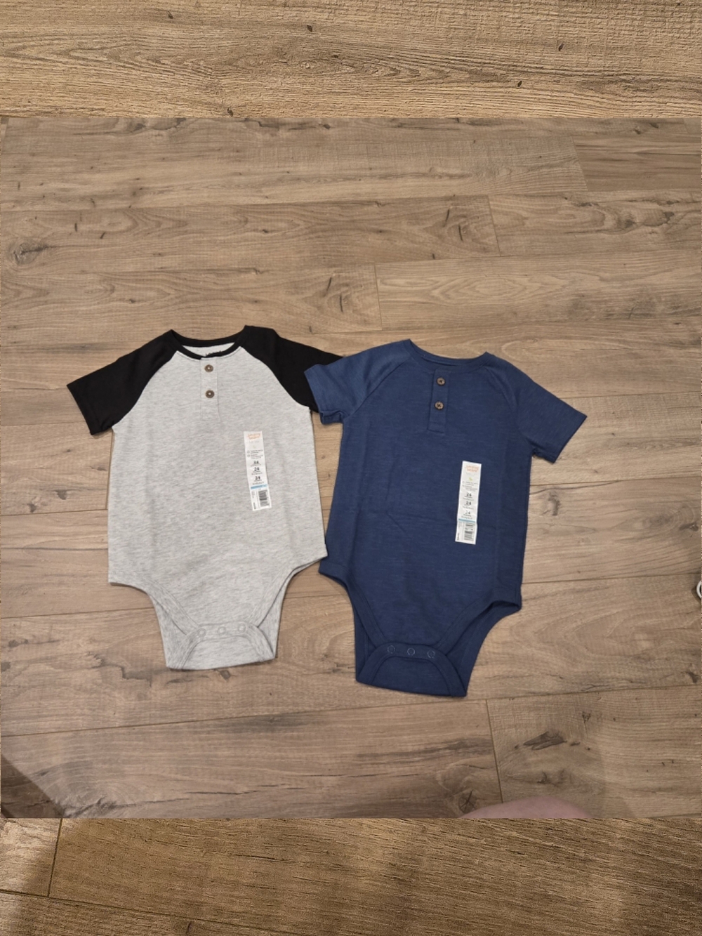 NWT jumping beans Gray and Black Raglan Bodysuit + Navy Henley Bodysuit Set 24M